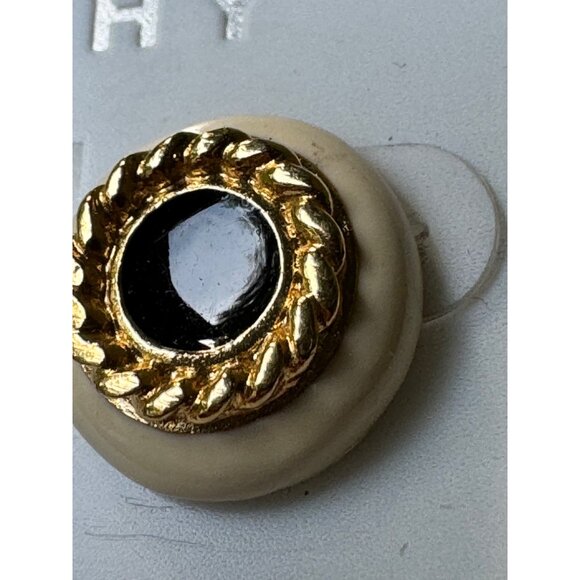 Givenchy Bijoux Gold-Tone & Black Enamel Button Earrings On Card - Picture 3 of 4